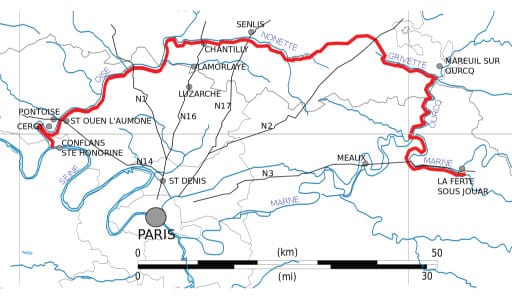 Tracé de la ligne Chauvineau en 1940 (Wikipedia, Borvan53)